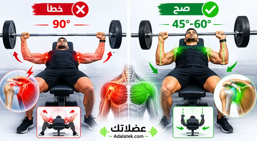 زاوية الكوع الصحيحة والخاطئة أثناء تمرين البنش بريس