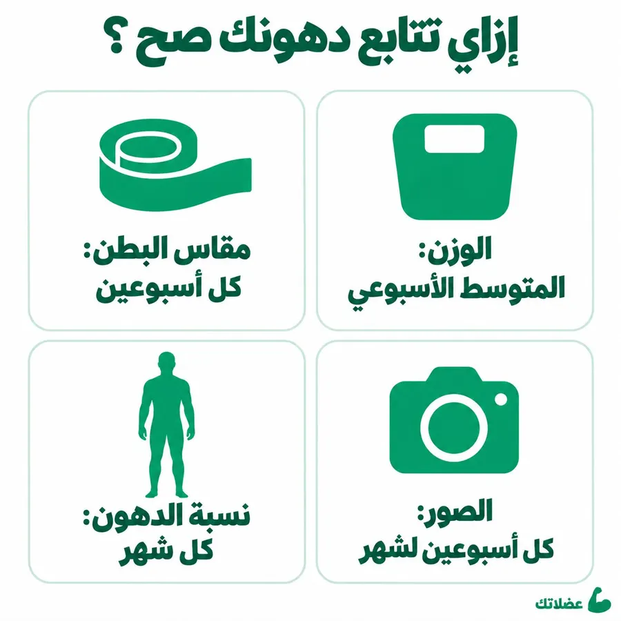 طرق متابعة نسبة الدهون: الوزن الأسبوعي ومقاس البطن والصور ونسبة الدهون الشهرية