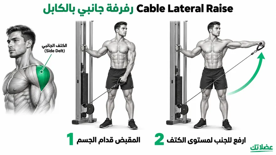 طريقة أداء الرفرفة الجانبية بالكابل بذراع واحدة لاستهداف الكتف الجانبي