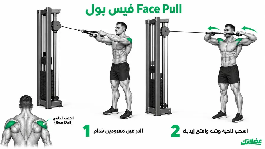 طريقة أداء تمرين الفيس بول بالكابل لاستهداف الكتف الخلفي